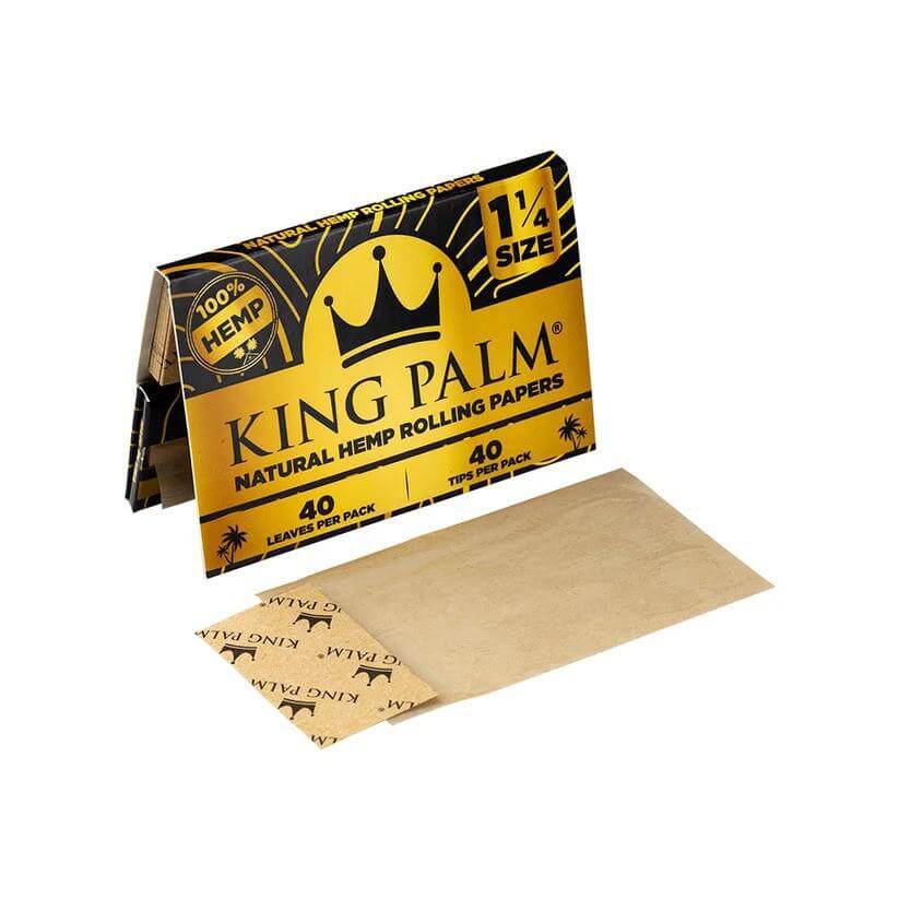 King Palm Flavored Hemp Rolling Papers 1 1/4 size pack with 40 leaves for a smooth, eco-friendly smoking experience.