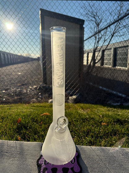 Highgrade Glass Flower Beaker - Sandblasted Sacred Geometry 14mm 45°