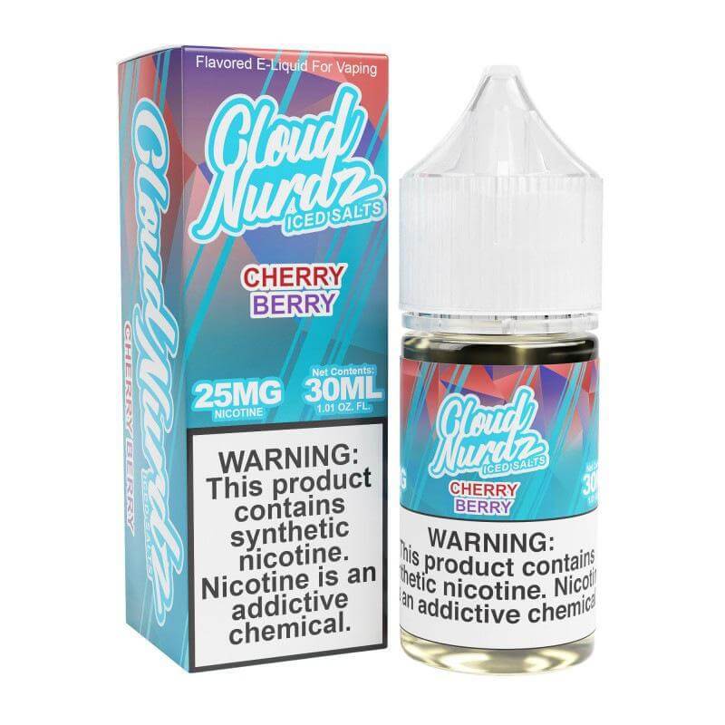 Cloud Nurdz Iced Cherry Berry e-liquid in 30ml bottle, offering a refreshing vaping experience.