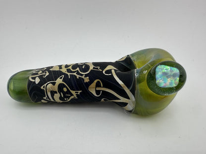 Danny W Glass Dry Pipe - Zelda Green Sandblasted Korok and Mushroom