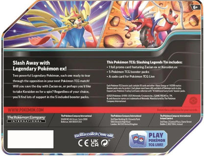 Pokémon TCG Slashing Legends Koraidon ex Tin – 5 Booster Packs + Koraidon ex Promo | Factory Sealed