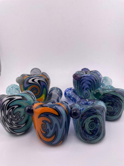 Highgrade Glass Dry Pipe -Multi Colored Frit w/ Reversal Wig Wag Cap