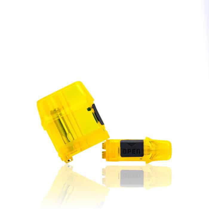 Mi-Pod Pro Pods in yellow, showcasing the innovative design and easy-open feature for a smooth vaping experience.