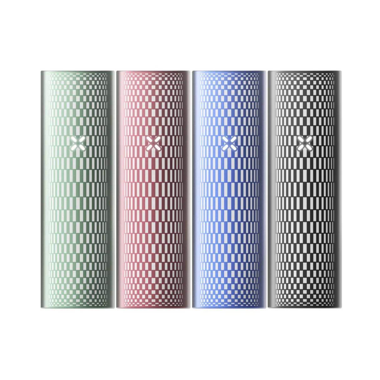 Pax Plus Portable Vaporizer Complete Kit featuring four stylish color options: green, red, blue, and black.