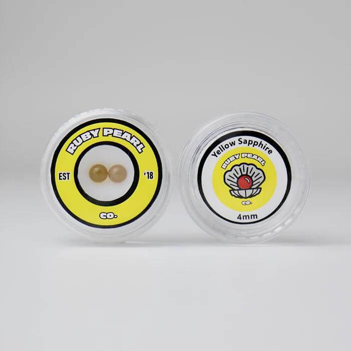 Ruby Pearl Co Yellow Sapphire Terp Pearls in packaging, 4mm, premium lab-grown sapphire for dabbing.
