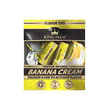 King Palm 2pc Terpene Infused Tips featuring Banana Cream flavor for enhanced smoking experience.