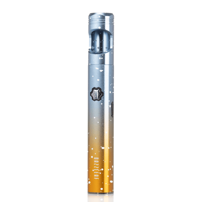 DazzLeaf HANDii 510 Thread Battery in stylish blue and orange gradient, featuring slim design and adjustable voltage settings.