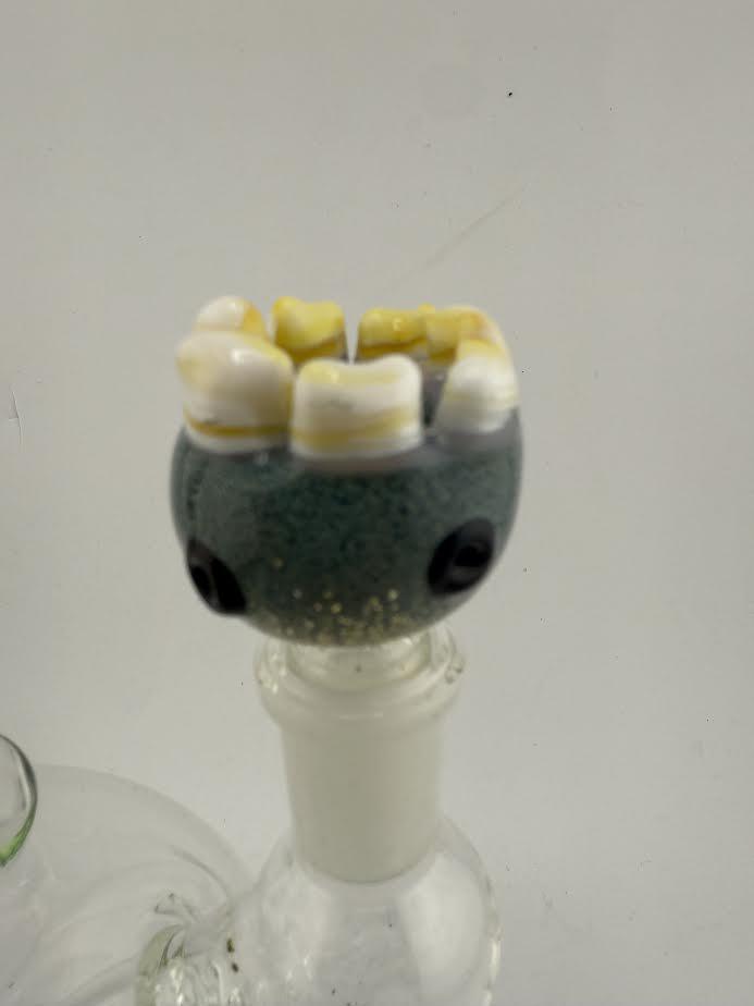 14mm teeth bowl piece by Lamp Dancer, crafted from borosilicate glass, featuring unique sculpted teeth design.