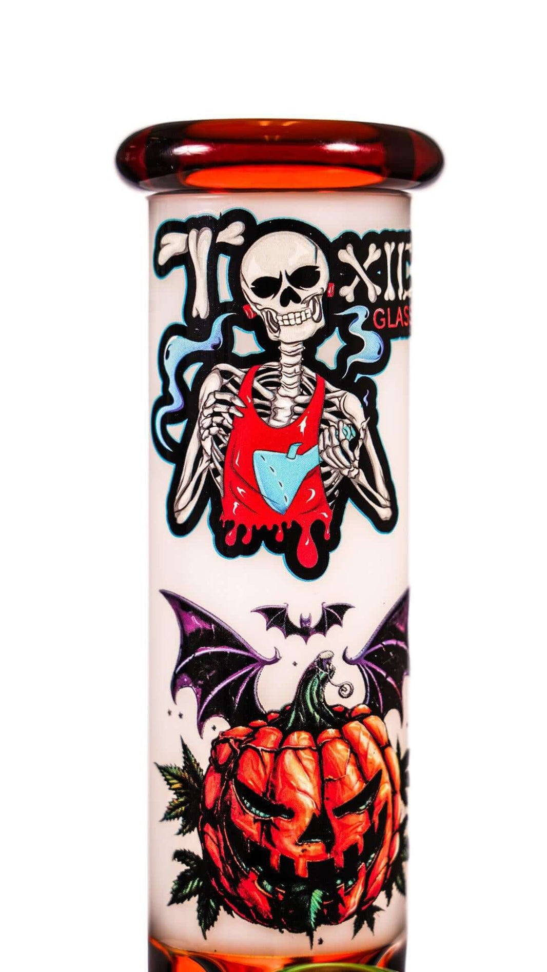 Toxic 10" Halloween Pumpkin Straight Shooter with skeleton and pumpkin design, perfect for spooky sessions.