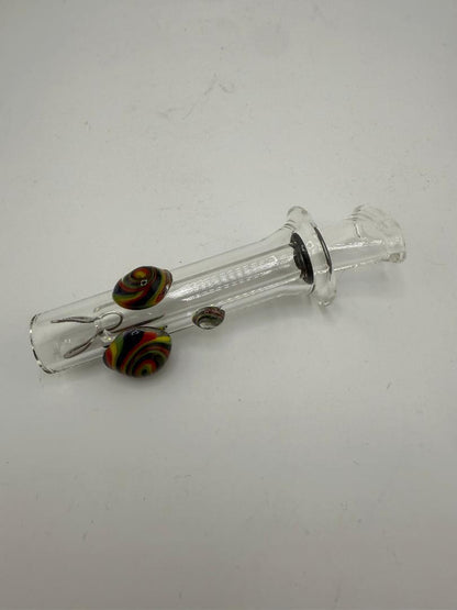 Home blown glass color accented slider pipe, handcrafted borosilicate glass with vibrant accents, ideal for daily smokers.