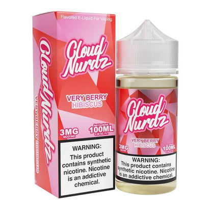 Cloud Nurdz Very Berry Hibiscus e-liquid 100ml, sweet fruity flavor without menthol for a satisfying vape.