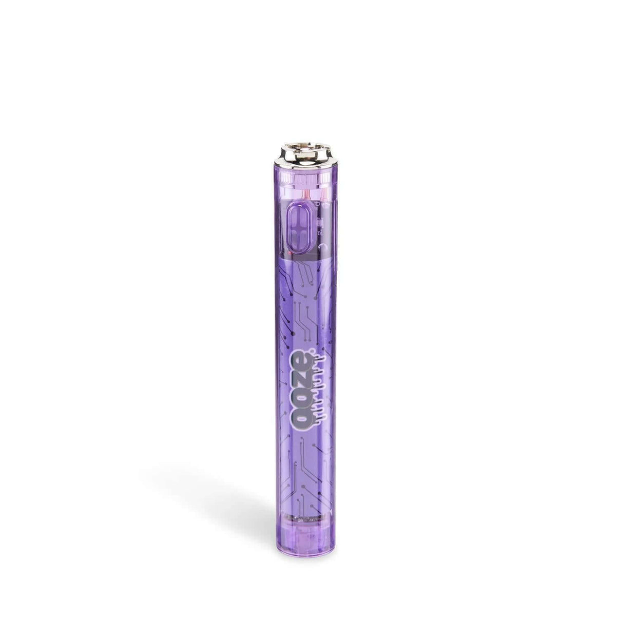 Ooze Slim Clear Series transparent 510 vape battery in purple, retro-inspired design for superior vaping experience.