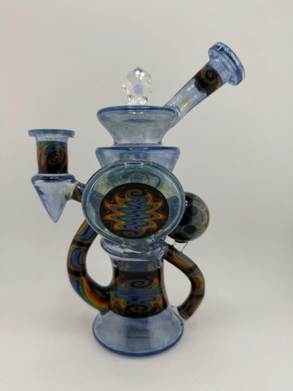 Crondo Glass Redisculator Blue w/ Wig wag & Faceted Opal Marble Recycler 19mm 90°