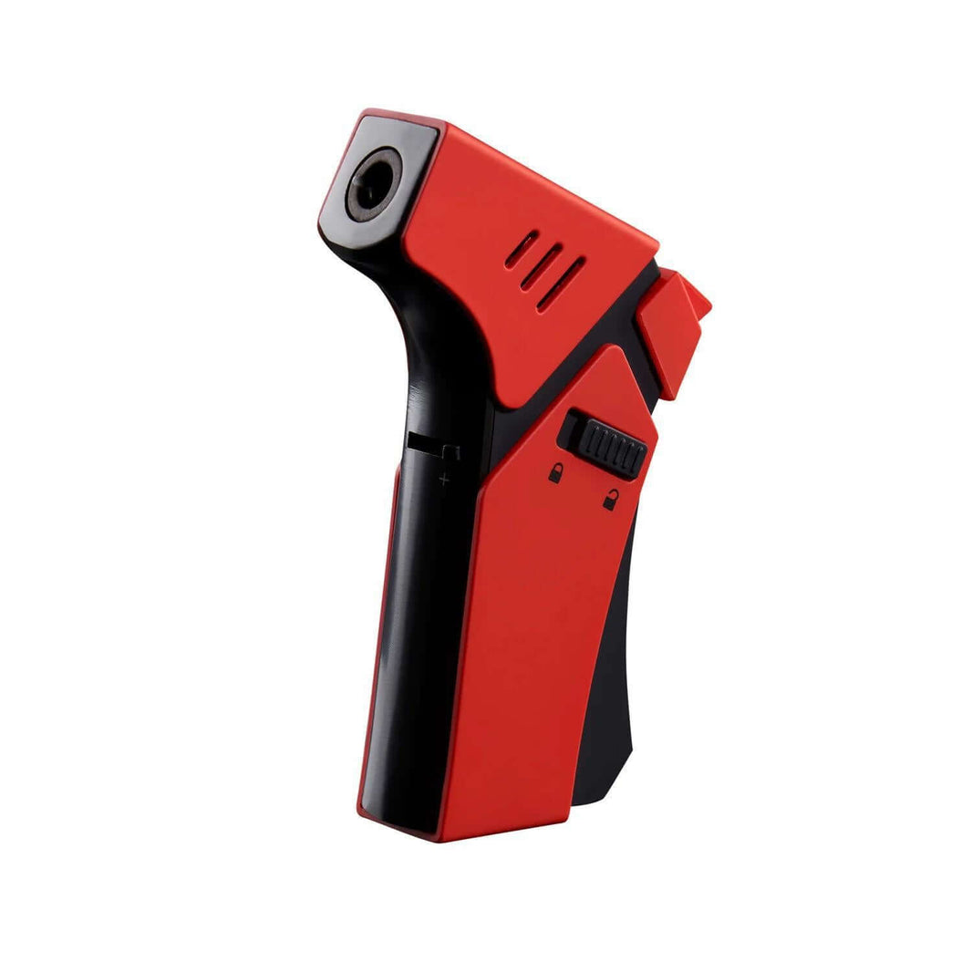 Maven Pro Butane Torch in red and black design for culinary and crafting use, featuring precision flame adjustment.