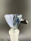 Close-up of Sir Pyro Glass Heavy Cane 14mm bowl piece in vibrant blue with black accents.