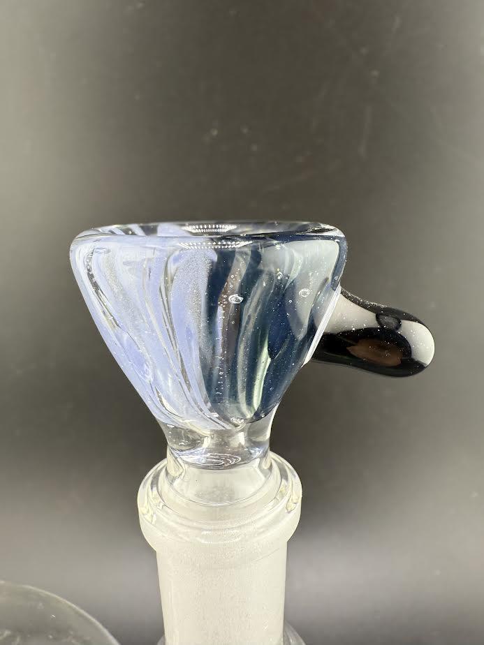 Close-up of Sir Pyro Glass Heavy Cane 14mm bowl piece in vibrant blue with black accents.