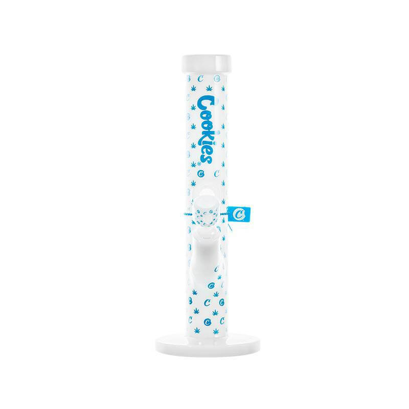 Cookies V Straight Water Pipe in white borosilicate glass with iconic Cookie V design pattern.