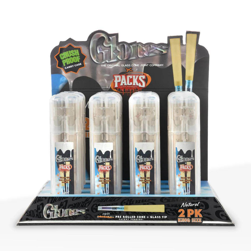 Glones x Packs King Size Pre-Rolled Cones with Glass Tips - Premium 2 Pack in Crush Proof Carry Case