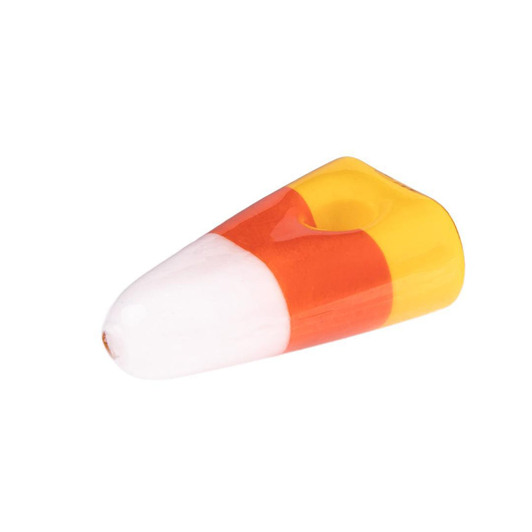Candy Corn Pipe - COMING SOON: a vibrant, hand-blown glass pipe designed with a festive candy corn theme.