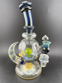 Brando Glass Blooper - UV Mushrooms , Space Tech Accents, Fumed Horn & UV Skull 10mm 90°