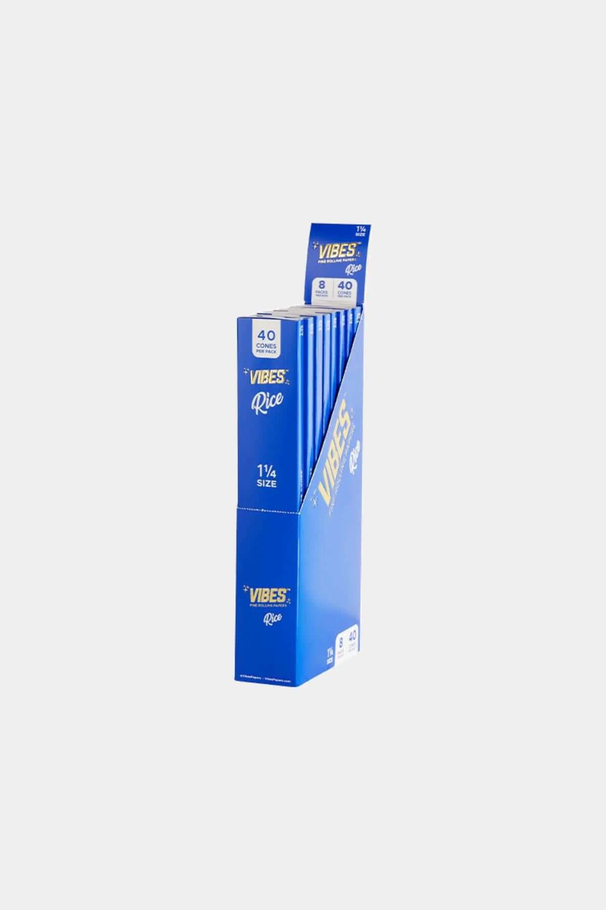 Vibes 1 1/4 Size Rice Cones pack, 40 pre-rolled cones for a smooth smoking experience.