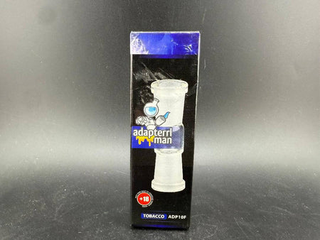 Adapterrl Man Glass Adapter 10mm To 10mm Female To Female packaging on a black background.