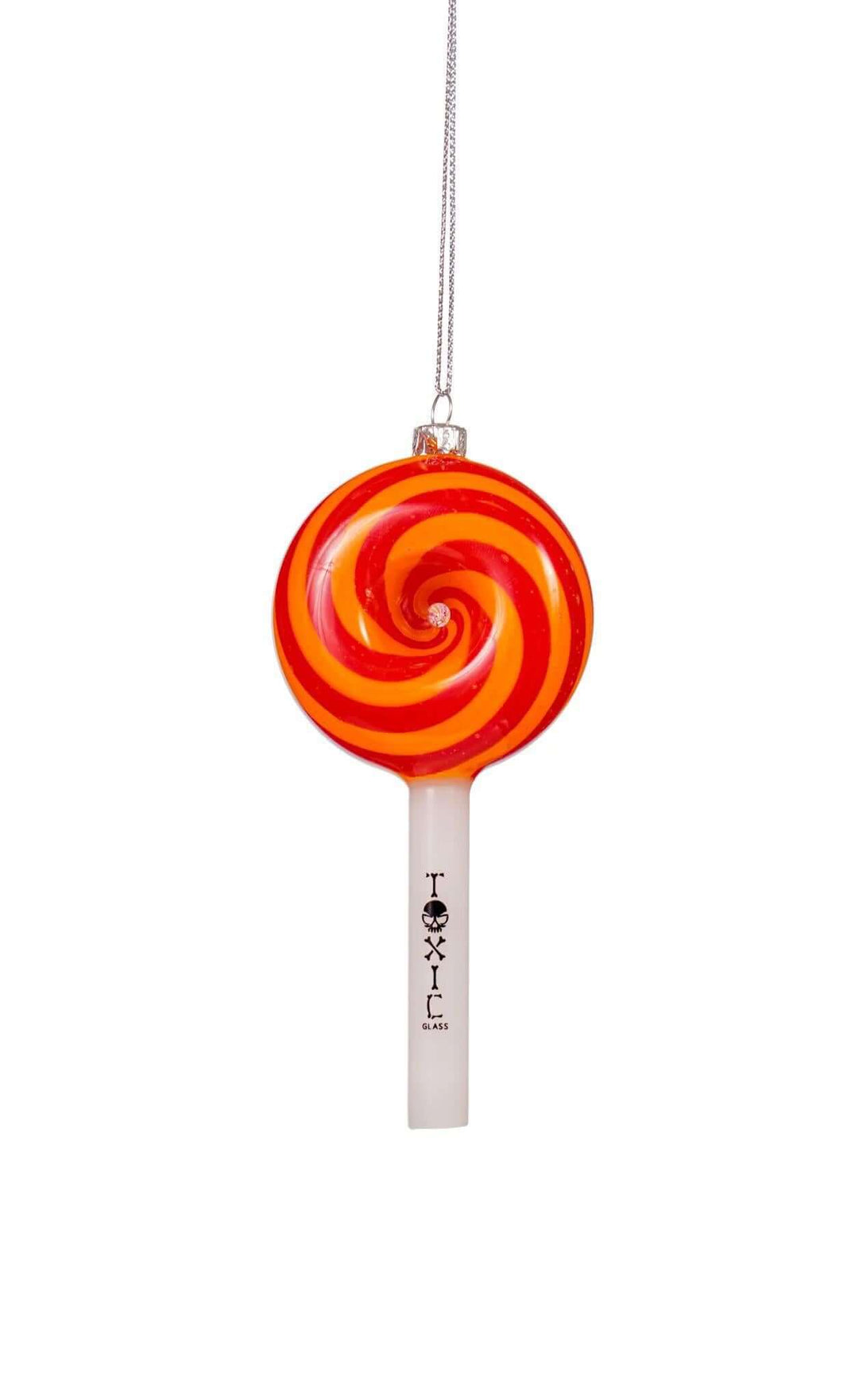 Toxic Glass Lollipop Ornament Hand Pipe in vibrant red and yellow spiral design, perfect for festive celebrations.