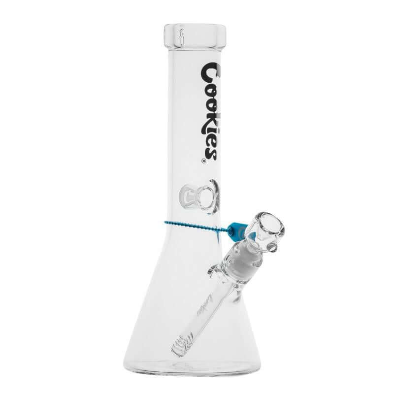 Cookies Original Beaker Water Pipe made of borosilicate glass with classic beaker design and blue accents.