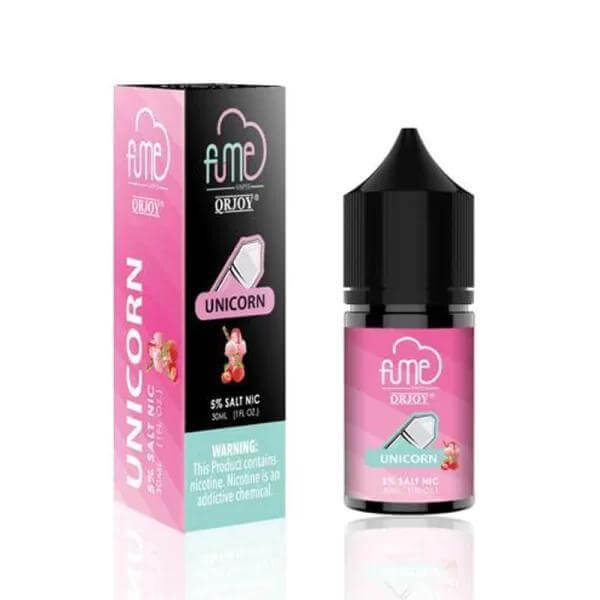 FUME Salt Nic Unicorn e-liquid 5% nicotine flavor for vaping enthusiasts in stylish packaging.