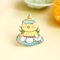 Occasionalish Enamel Pin - Duckling featuring a cute duckling in a daisy skirt, perfect for spring.