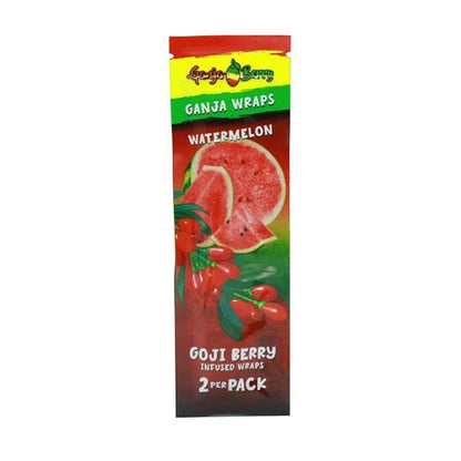 Ganja Berry Goji Berry infused wraps in watermelon flavor, sold in a 2-pack for a smooth smoking experience.