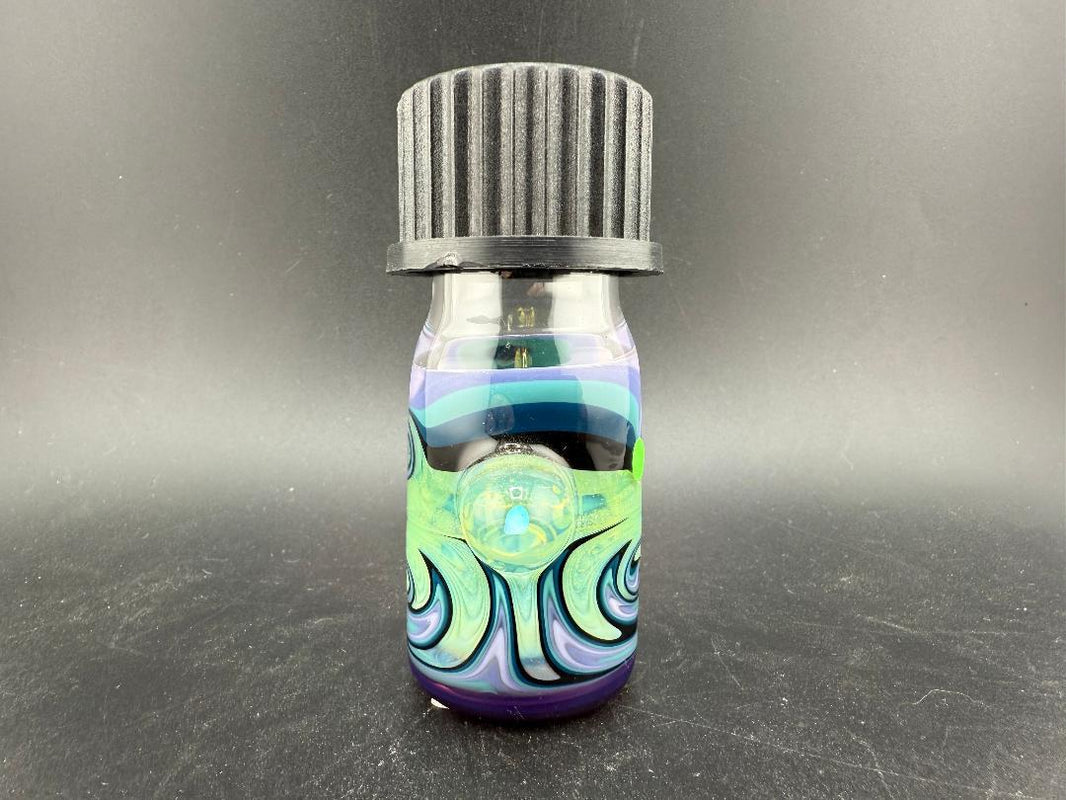Highgrade Glass Small Nug Jar - Green Purple & Blue Wig Wag w/ Opal
