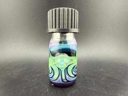 Highgrade Glass Small Nug Jar - Green Purple & Blue Wig Wag w/ Opal