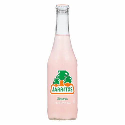 Jarritos Guava Soda 16oz bottle showcasing authentic Mexican flavor and vibrant pink color.