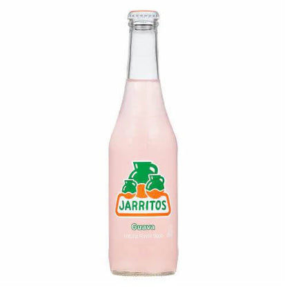 Jarritos Guava Soda 16oz bottle showcasing authentic Mexican flavor and vibrant pink color.