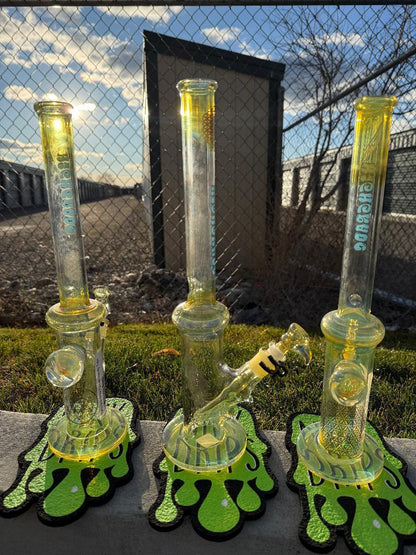 Highgrade Glass Flower Straight Tube - Fumed Bowl & Downstem w/ Sacred Geometry Bake Ons 14mm 45°