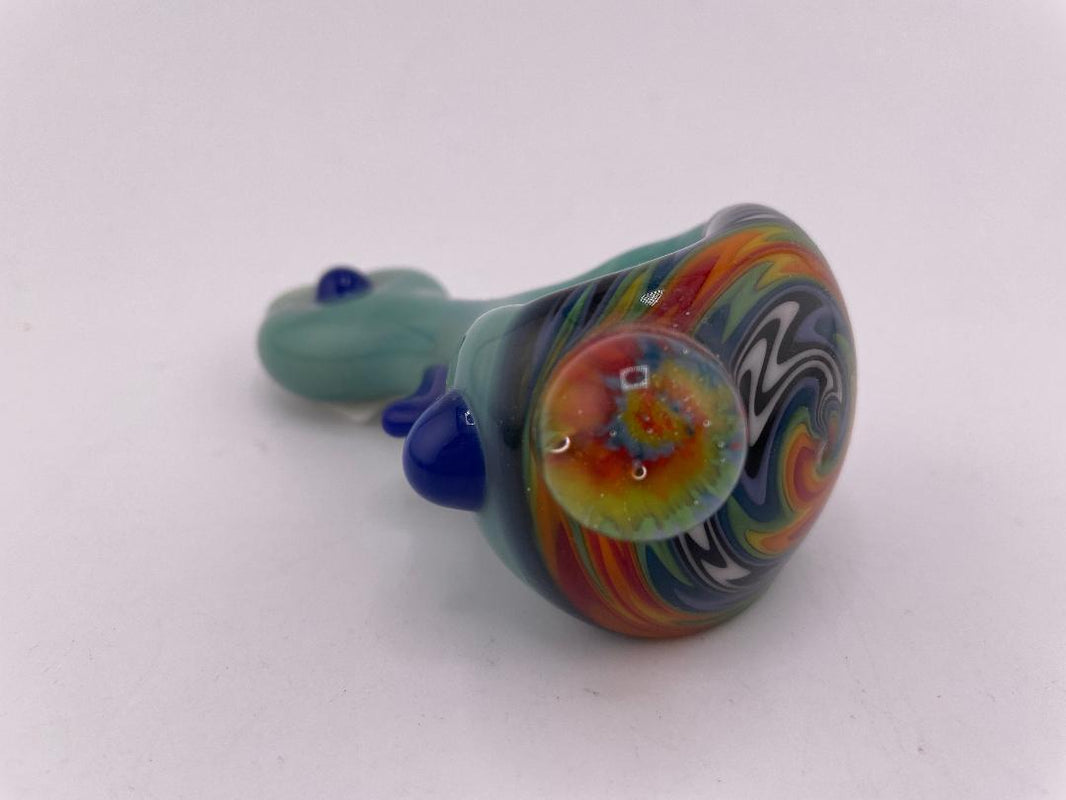 Highgrade Glass Dry Pipe  - Green Reversal Wig Wag Cap