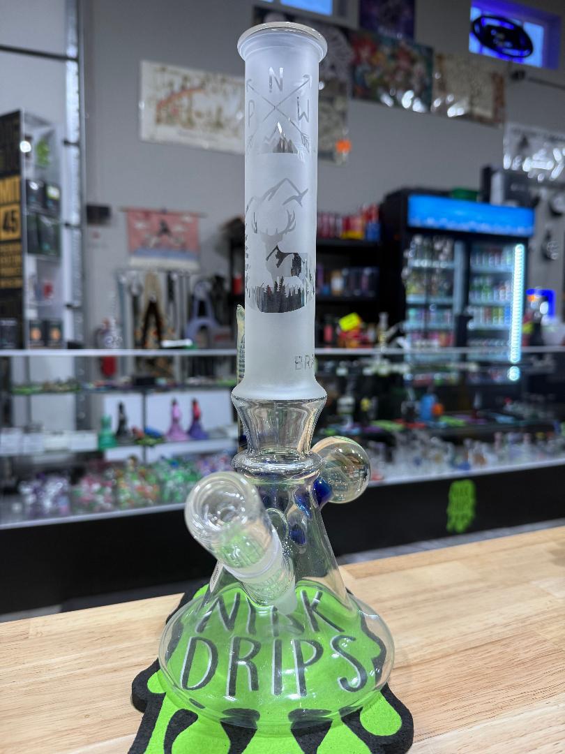 Brando Glass Flower Beaker - Sand Blasted Elf Forest Scene 14mm 45°