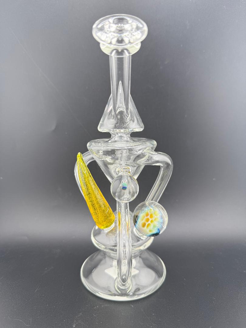 Mank Glass Clear Recycler Yellow Horn w/ Marble 10mm 90°