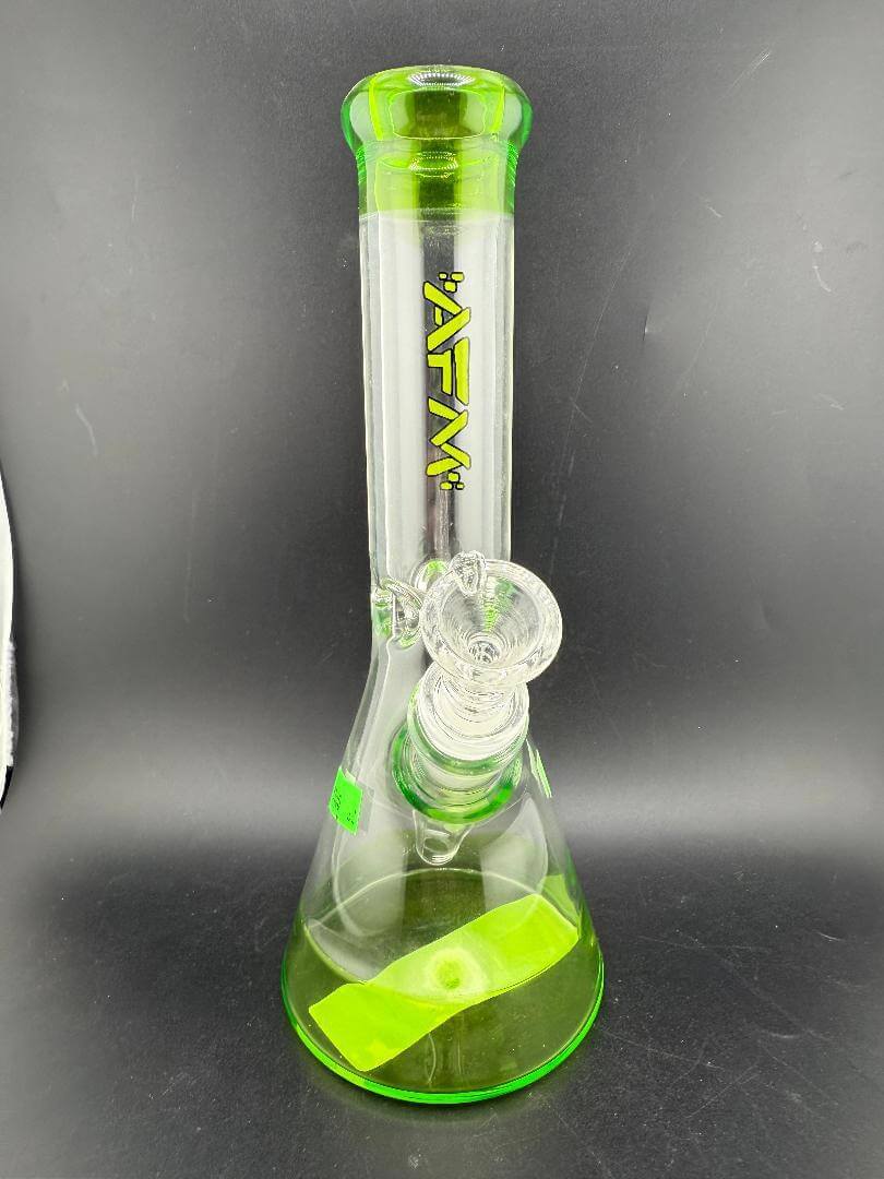 AFM Glass 10" Breen & Clear Beaker 14mm 45° with unique green and clear design for smooth hits.