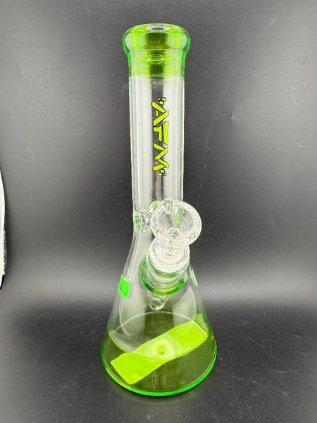 AFM Glass 10" Breen & Clear Beaker 14mm 45° with unique green and clear design for smooth hits.
