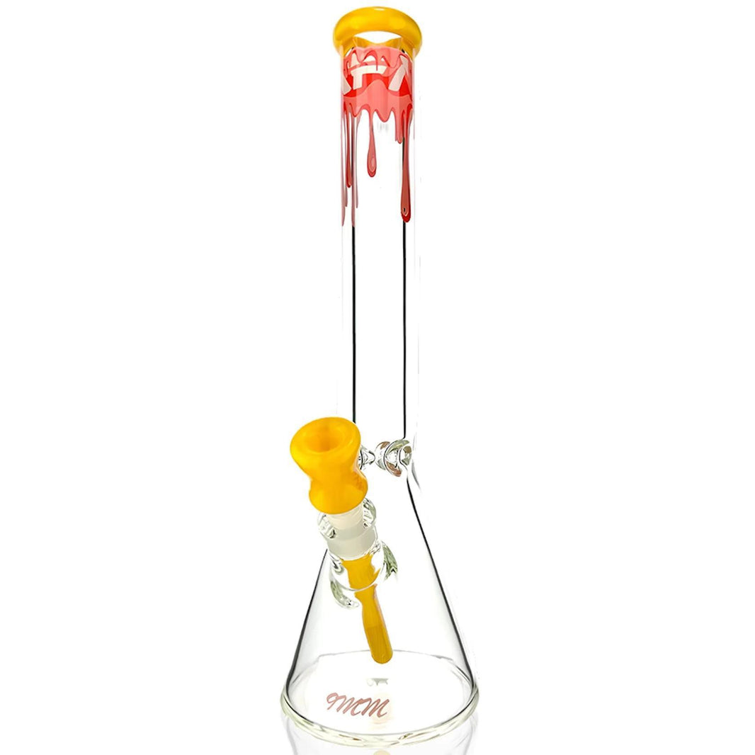 AFM Glass 18" 9mm Thick Drip Beaker TX583 14mm 45° with yellow and red drip design