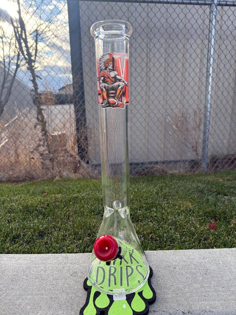 AFM Glass 18" Beaker - Sports with colorful logo, showcasing athletic design and bold team spirit.