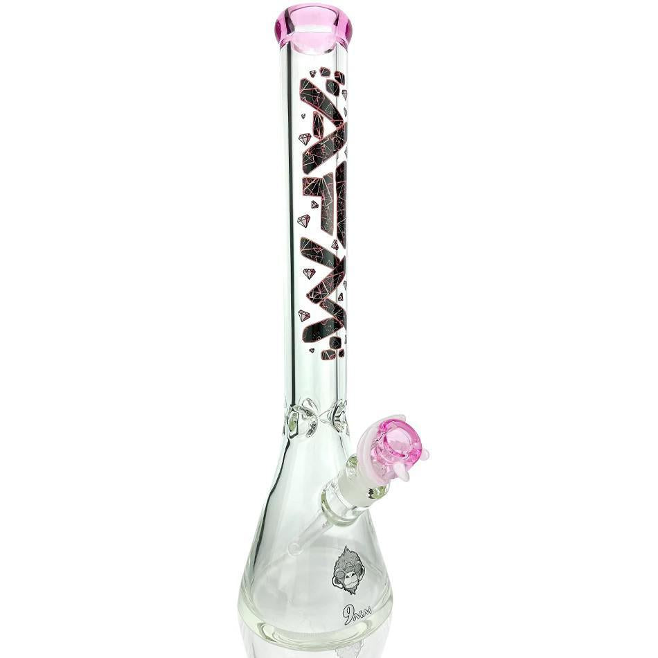 AFM Glass 18" Pink Diamond 9mm Glass Beaker 14mm 45° with pink accents and intricate design.