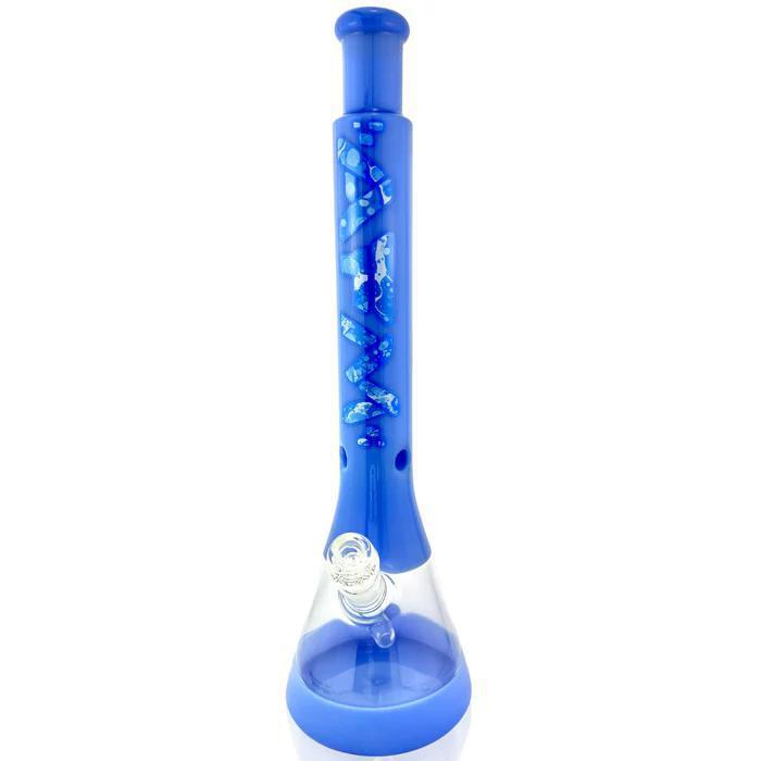 AFM Glass 18" AFM Quasar Glass Bubble Beaker 14mm 45° featuring a vibrant blue beaker base.