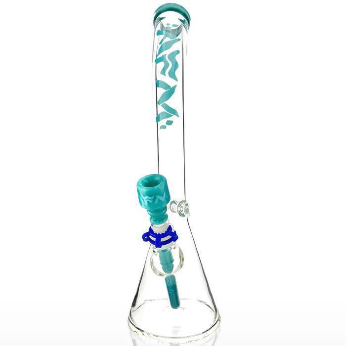 AFM Glass 18" Wavy Bent Neck 7mm Colored Lip Glass Beaker T594 showcasing unique design and ergonomic features.