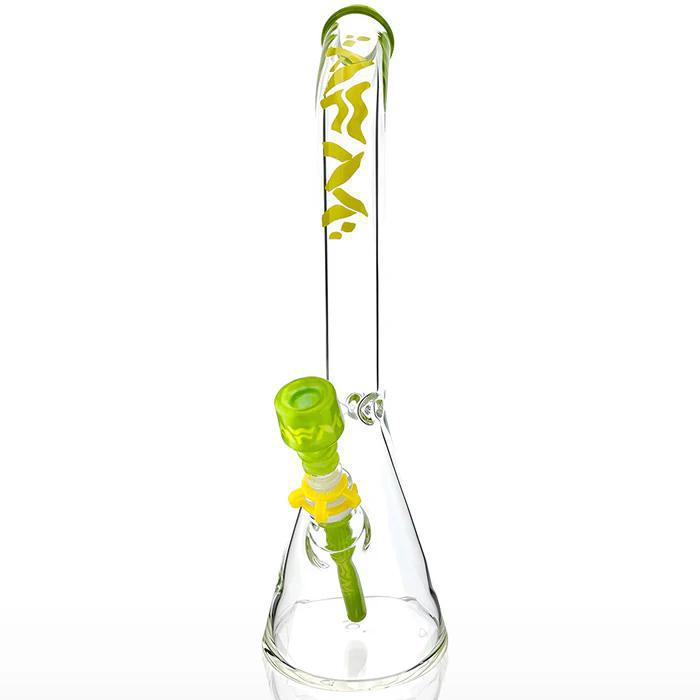 AFM Glass 18" Wavy Bent Neck 7mm Colored Lip Glass Beaker T594 showcasing its unique ergonomic design and vibrant colors.