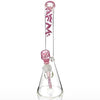 AFM Glass 18" Wavy Bent Neck 7mm Colored Lip Glass Beaker T594 in clear and pink design.