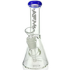 AFM Glass 8" Colored Lip Clear Mini Beaker T595 14mm 45° with blue lip accent and clear body.