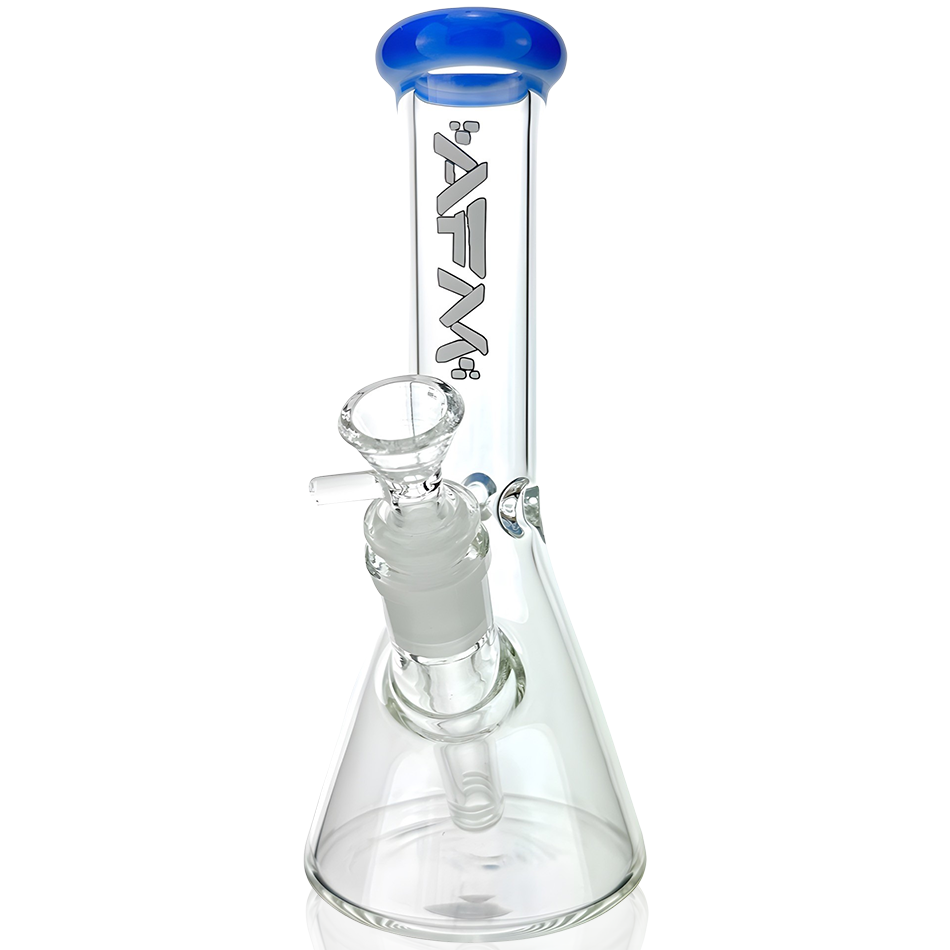 AFM Glass 8" Colored Lip Clear Mini Beaker T595 14mm 45° with blue lip accent